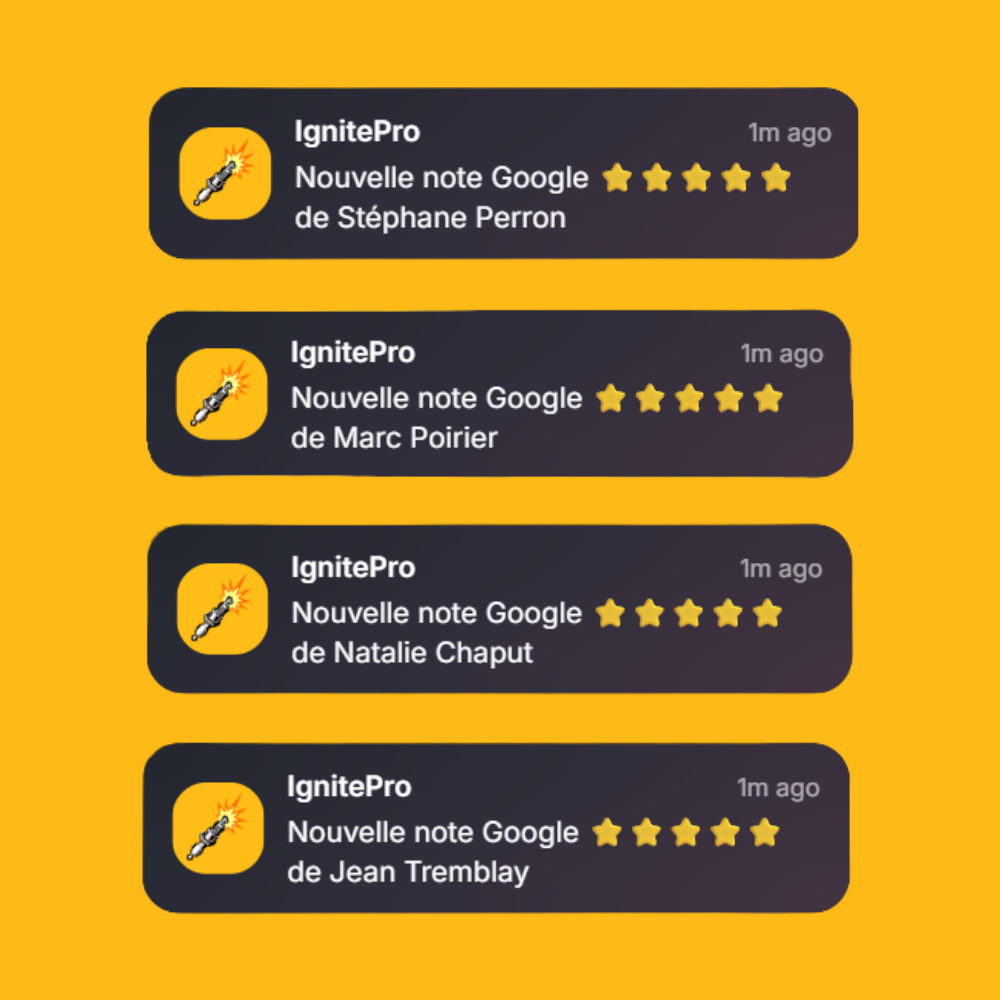 Un téléphone affichant des avis 5 étoiles qui arrivent en rafale