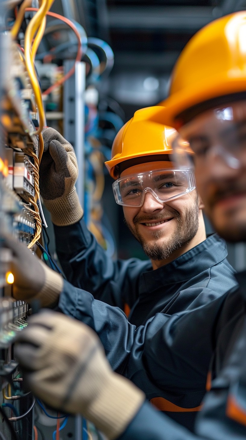 Électricien en train de câbler un tableau