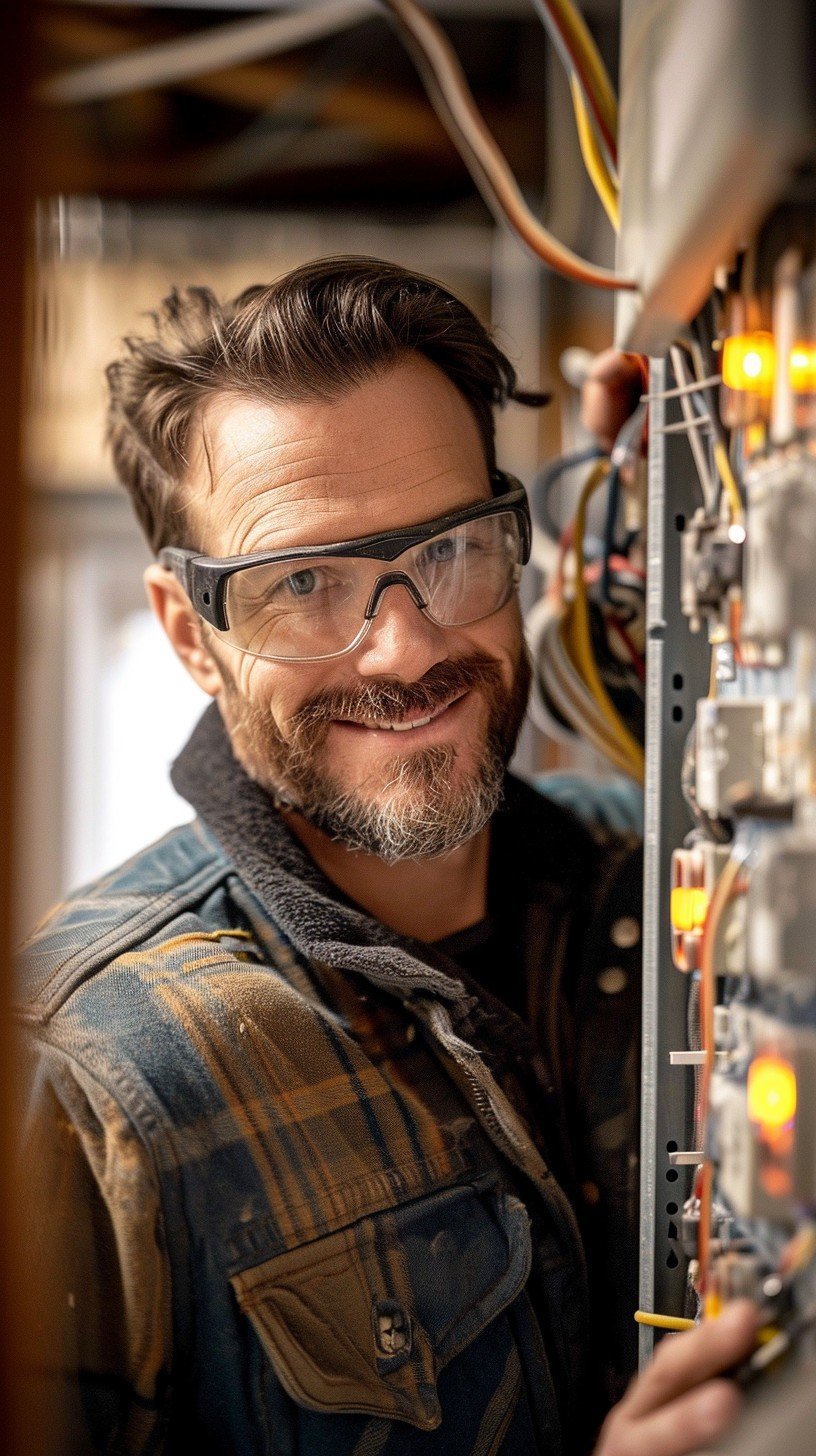 Handyman peignant une porte